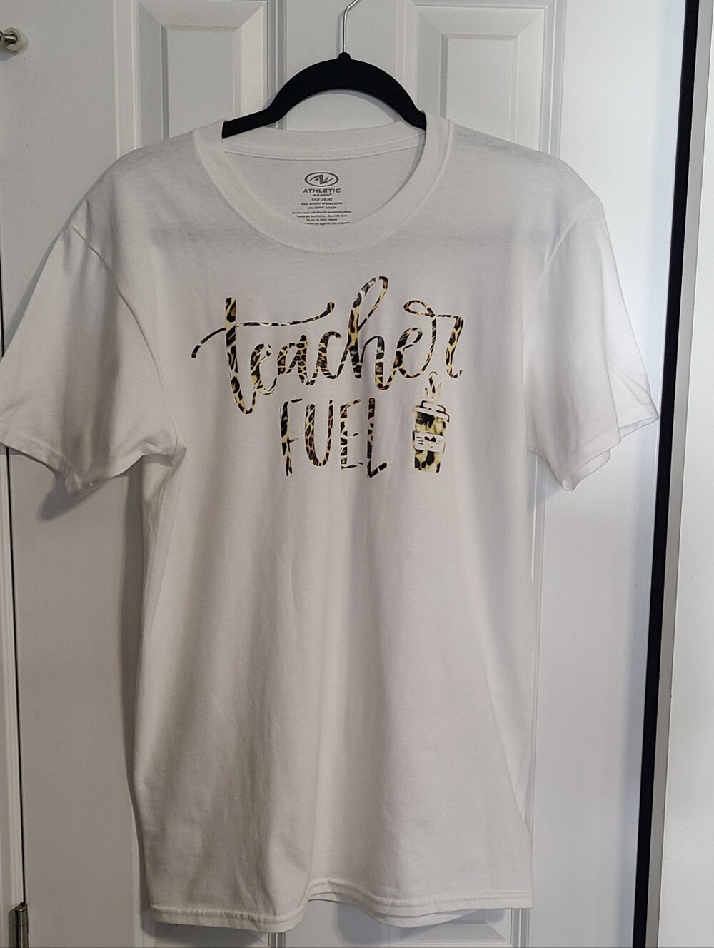 Athletic Works White 'Teacher Fuel' Leopard Accent Graphic Tee